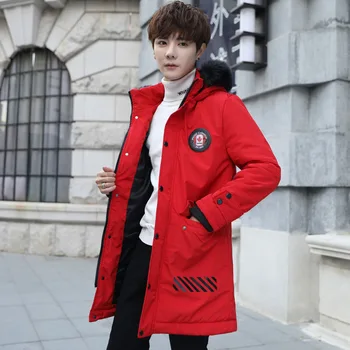 

Winter New Style Men Mid-length Cotton-padded Clothes Men's Korean-style Cotton Coat Large Fur Collar Handsome Warm Long Hooded