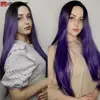 Wignee Pelo Largo liso medio peluca sintética para mujeres Ombre pelo Natural púrpura sin pegamento diario/Cosplay pelucas de pelo femenino ► Foto 3/6