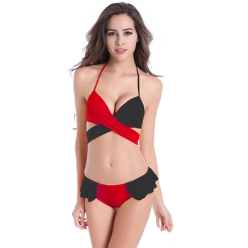 

Women's Bikini Swimwear Hot Small Flounce Beachwear Underwire Cup Long Back Bandages Lady Swimsuit 2020