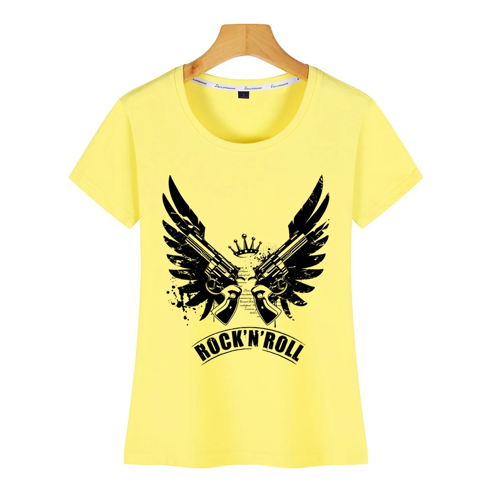 Топы футболка Женская рок-н-ролл Базовая черная Хлопковая женская футболка - Цвет: Yellow