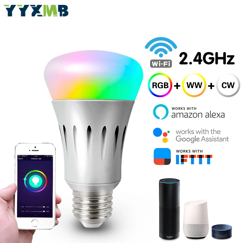 YYXMB умный голосовой контроль, wifi светильник, лампа RGB+ WW+ CW, затемненный светодиодный светильник, поддержка Amazon ECHO/Google Home/IFTTT, wifi светодиодный светильник