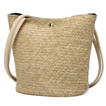 

Bag Women Fashion Women Casual Shoulder Bag Straw Bags Woven Bucket Bag Handbag Ladies Bag With Shoulder Strap,Creamy-White
