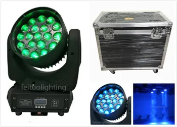 

A- 2light+fly case 19X15W Zoom RGBW 4 in 1 Led Zoom Moving Head Wash DJ Party Stage Lights