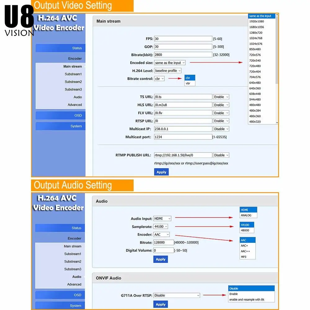 U8Vision H.264 HDMI видео кодировщик с Wifi для IPTV, прямая трансляция, как Facebook Live, YouTube Live, Twitch, Vmix, OBS