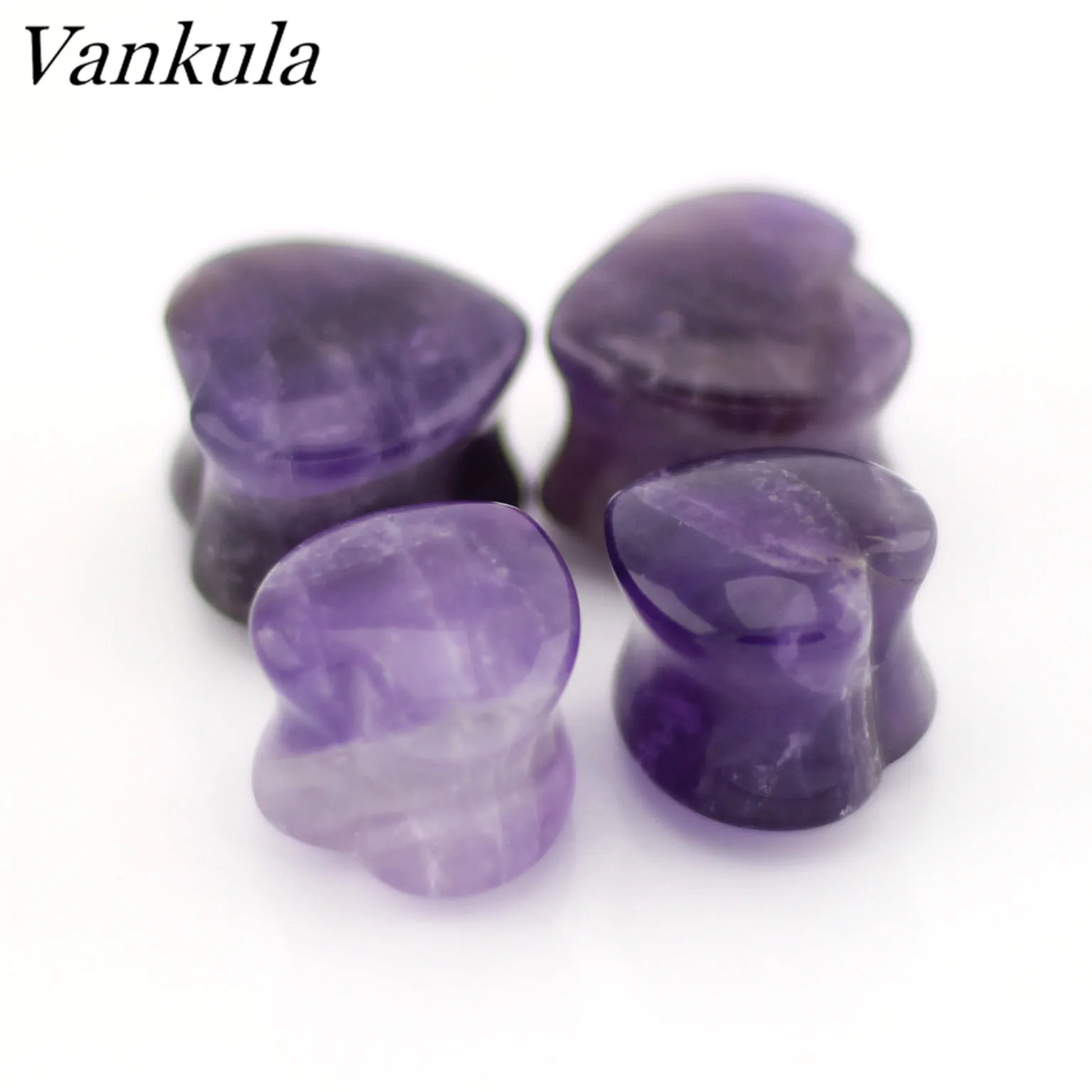 

Vankula 2pcs Natural Stone Ear Tunnel Plug Ear Gauges Purple Hearts Fashion Body Piercing Jewelry Earring Gift