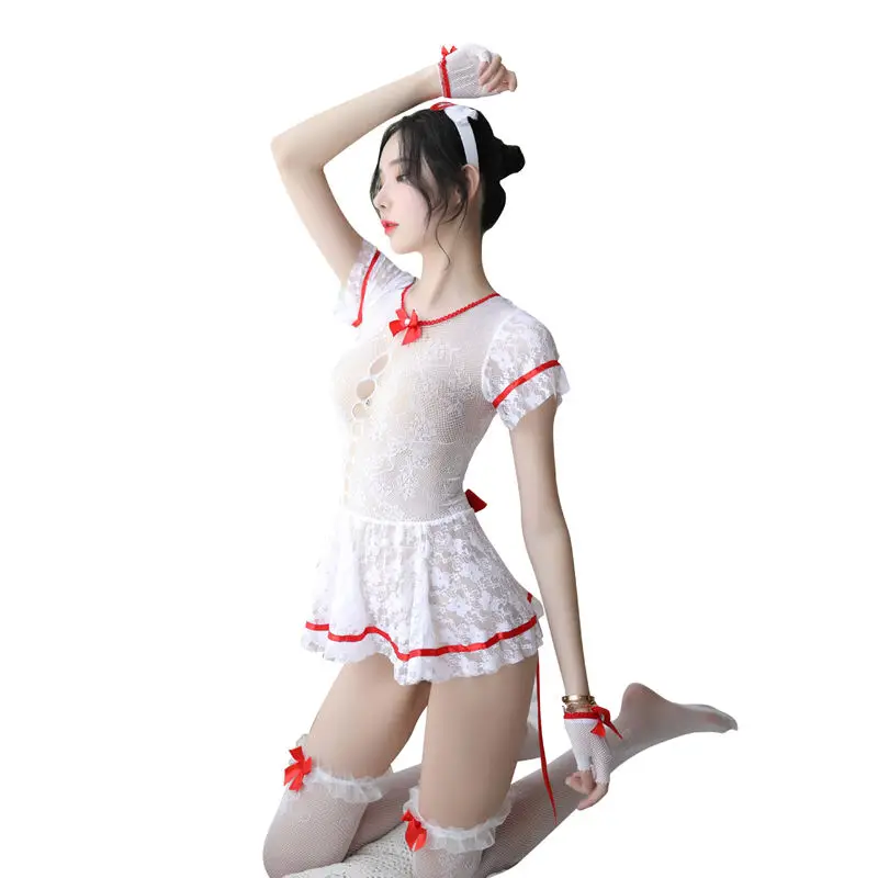 Caniplex Sexy Erotic Lingerie Lace Nurse Uniform Temptation One-piece Short-sleeved Skirt With Big Bow On The Back And Hollow Out Chest -Zentai shop online H08c6cddcfa20470faf9d300a1ecab13fr.jpg