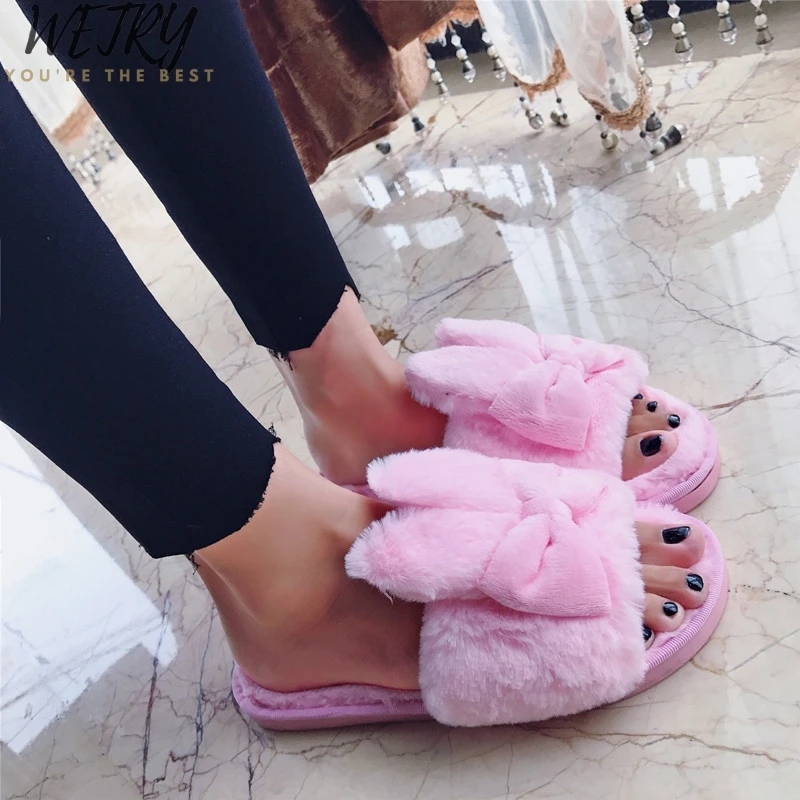 Home Slippers Wetry/женские домашние тапочки; зимняя теплая обувь; женские шлепанцы на низкой платформе без застежки; женские тапочки из искусственного меха; женская обувь; ; 36-41 - Цвет: Home Slippers