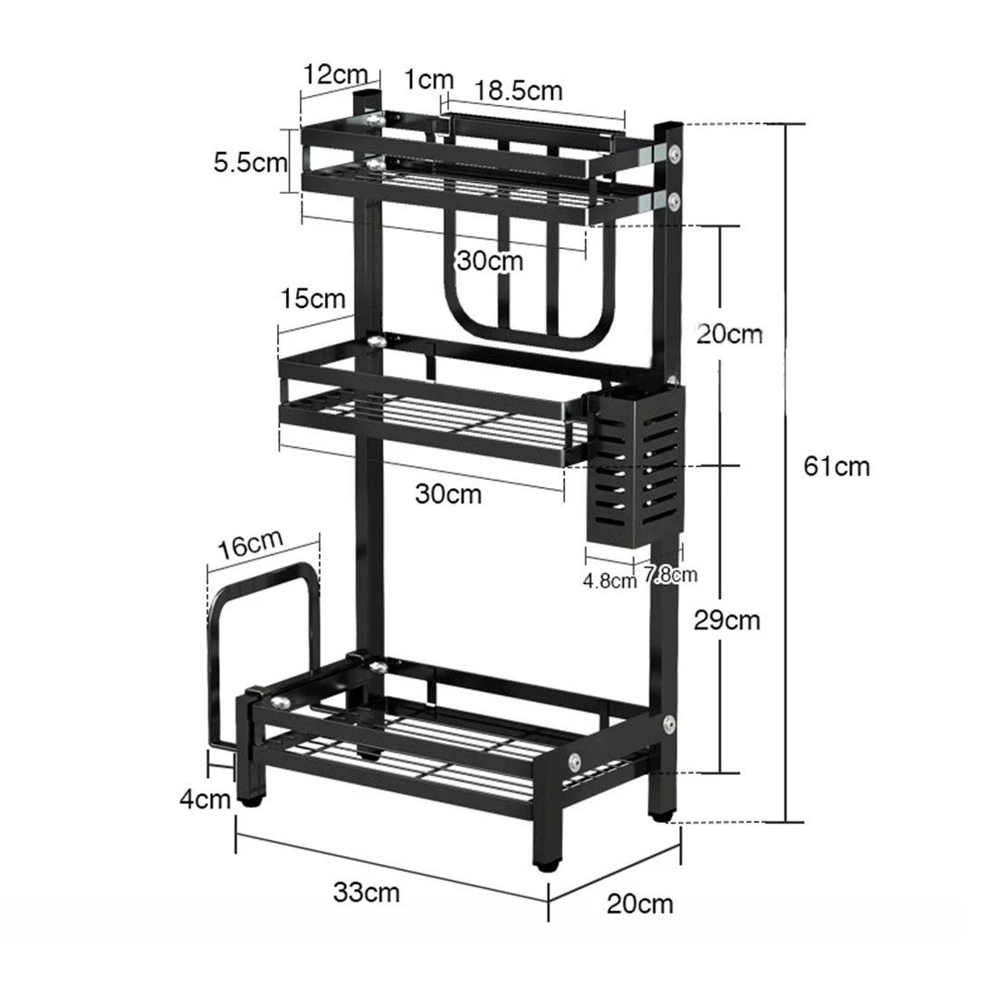 2/3 ярусов из нержавеющей стали кухонная стойка для специй, органайзер для специй, бутылка для банок, подставка, держатель для кухни, хранение и организация-черный - Цвет: 3