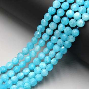 

Natural blue Amazonite Coin Flat faceted Round blue stone Loose Spacer Chalcedony beads Accessories for Jewelry Making Bracelets