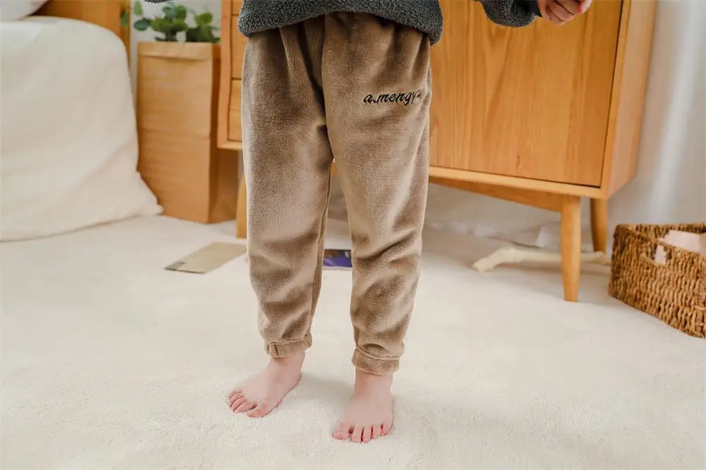 Детские домашние штаны; плотные зимние теплые штаны; фланелевая одежда для отдыха; пижамы для мальчиков и девочек; брюки для мам и детей постарше