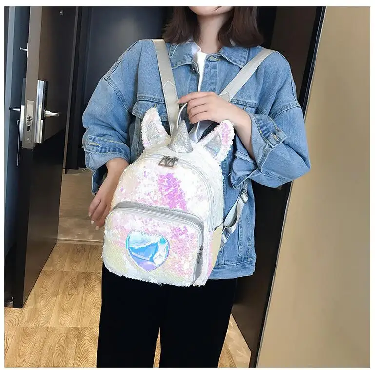 Популярный женский рюкзак с блестками для девочек, цветной ранец с единорогом, Детский Рюкзак Студенческая сумка