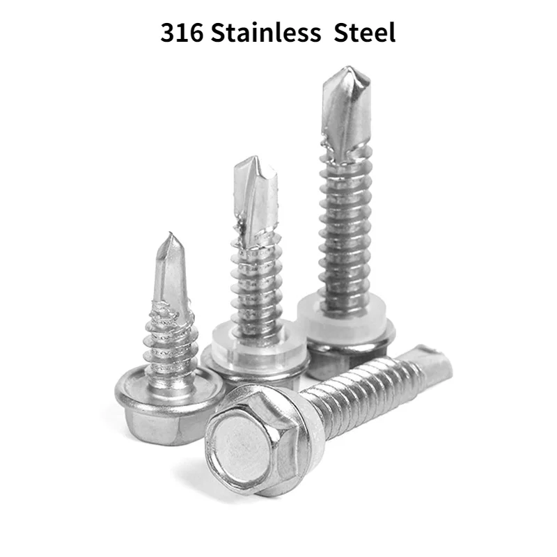 

M4.8 5/10/20/50/100pcs 316 Stainless Marine Washer Head Self Drilling Screws Outer Hex Head No Pad Collar Sheet Metal Screw