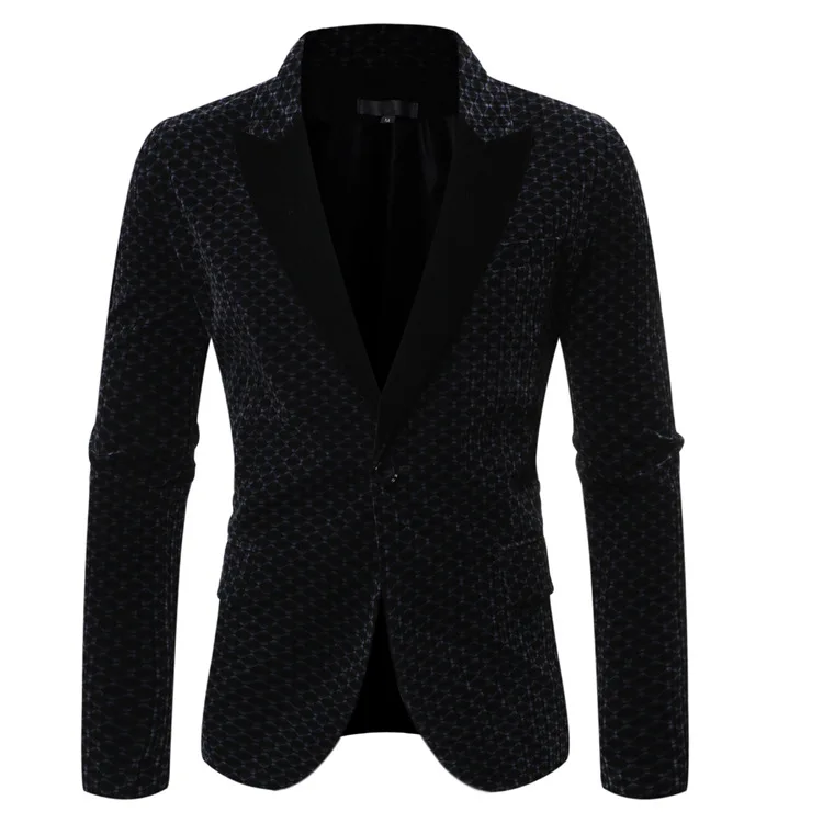 

2019 Autumn New Products Men Casual Solid Color Contrast Color Closure Collar Single Row of a Buckle Suit 9769