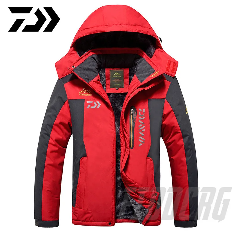 Новинка, Толстая куртка для рыбалки DAWA, зимняя водонепроницаемая одежда для рыбалки, Мужская теплая флисовая куртка для велоспорта и рыбалки, более размера d, размер M-9XL - Цвет: Красный