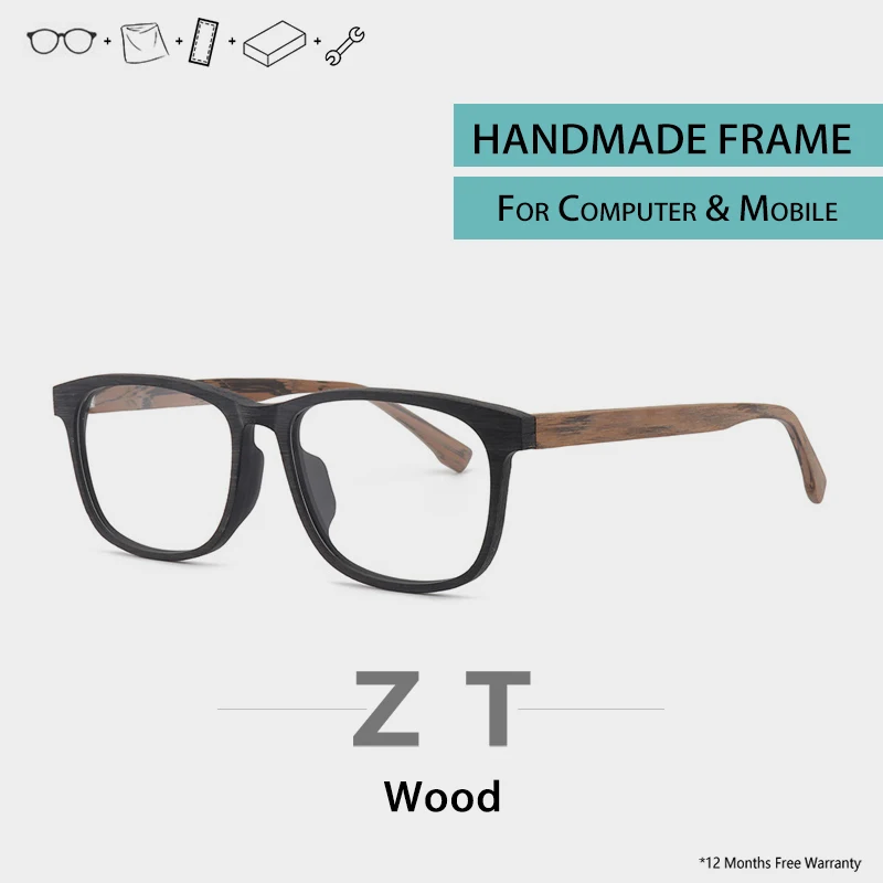 

ZT Square Transparent Glasses Frame Wood Spectacle Frames Women Men Myopia Eyeglasses Retro Wooden Clear Optical Frame Eyewear