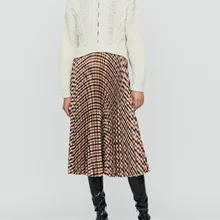 Женская клетчатая юбка в складку с эластичной резинкой на талии осенне-зимняя винтажная юбка Офисная Женская одежда