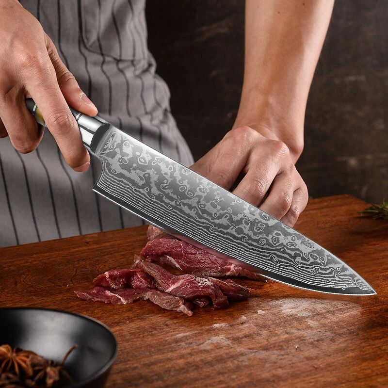 [8-Inch]Chef Knife Fanteck Professional Damascus Chef Knife High Carbon Ultra Sharp VG-10 Damascus Stainless Steel 67 Layers Kitchen Meat Cutting