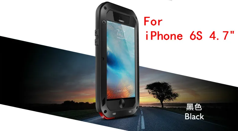 For iPhone 6S Black Love Mei мощный противоударный алюминиевый чехол для Apple iPhone 6 6S 4,7/6 Plus/6 S Plus 5,5 сверхмощное Высокопрочное стекло Gorilla Glass - Цвет: For iPhone 6S Black