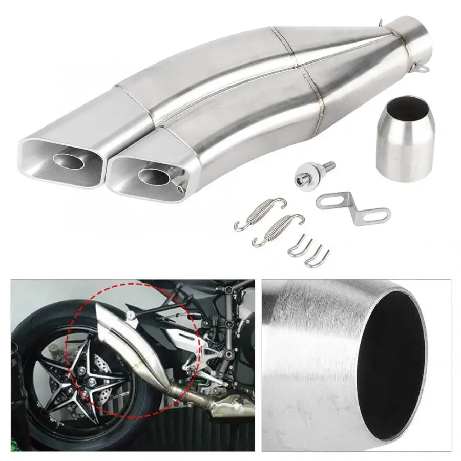 Universal 51mm Stainless Steel Silver Motorcycle Double Exhaust Muffler Pipe Modification Parts motorcycle accessories
