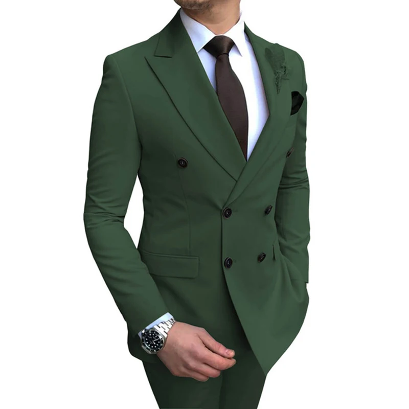hunt green Мужской костюм 2 шт. двубортный тупым лацканом плоский приталенный Повседневный смокинг для свадьбы(Блейзер+ брюки - Цвет: hunt green