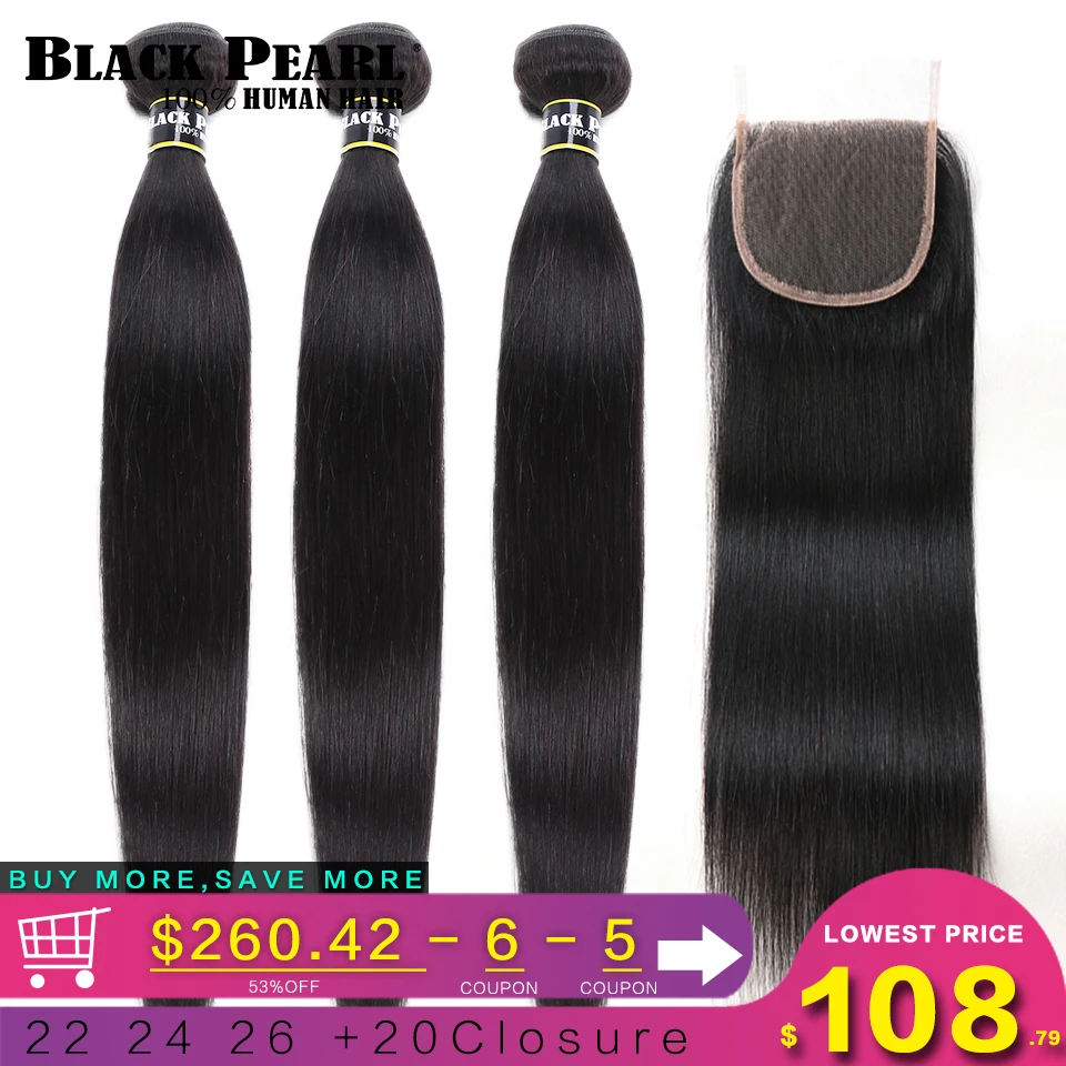 Preise Schwarz Perle Gerade Haar Bundles Mit Verschluss Nicht Remy Menschenhaar 3 Bundles Mit Verschluss Peruanische Haar Bundles Mit Verschluss