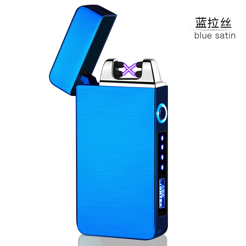 Ветрозащитные металлические зажигалки USB электрическая зажигалка для сигарет с принтом пальцев Touch Fire электронная плазменная двойная дуговая зажигалка Мужские гаджеты - Цвет: Blue1