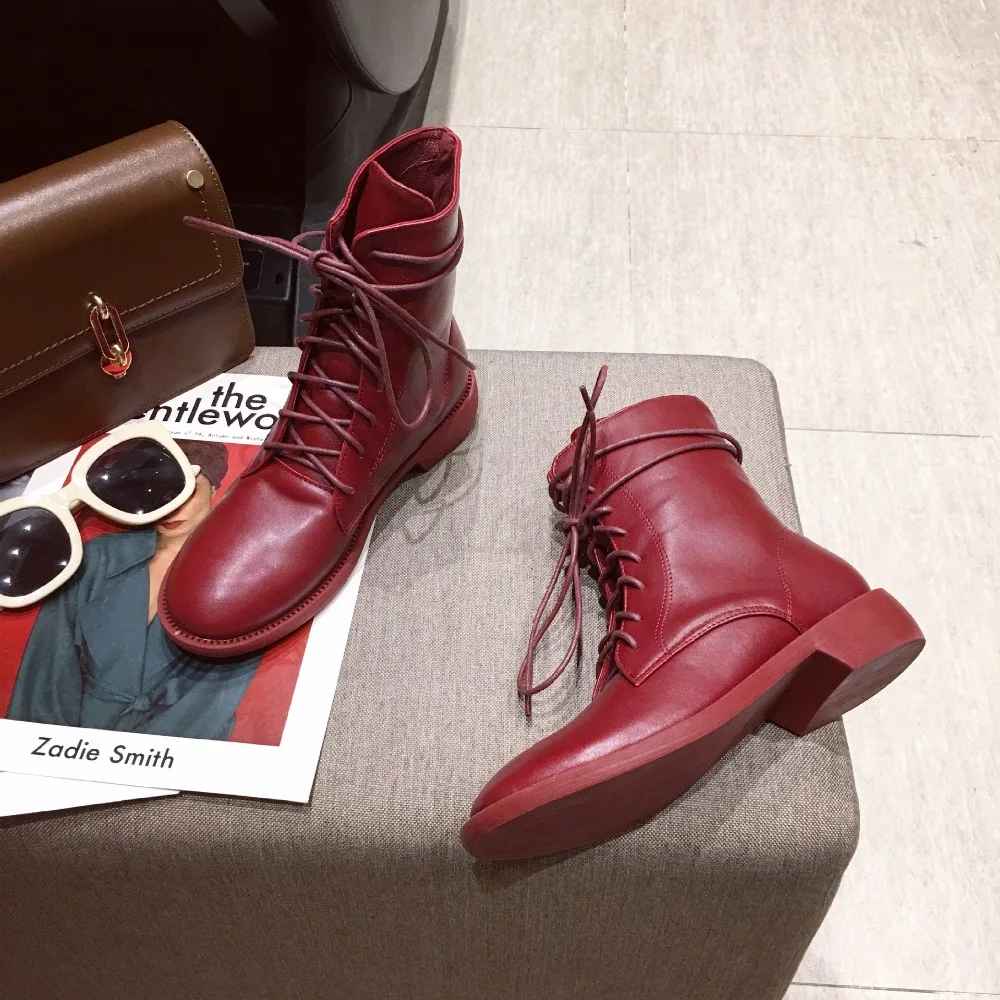 Flat Heel Round Toe Lady Boots Women Shoes Autumn Luxury Designer Winter Footwear Boots-women Lace Up Low Heels booties Ladies
