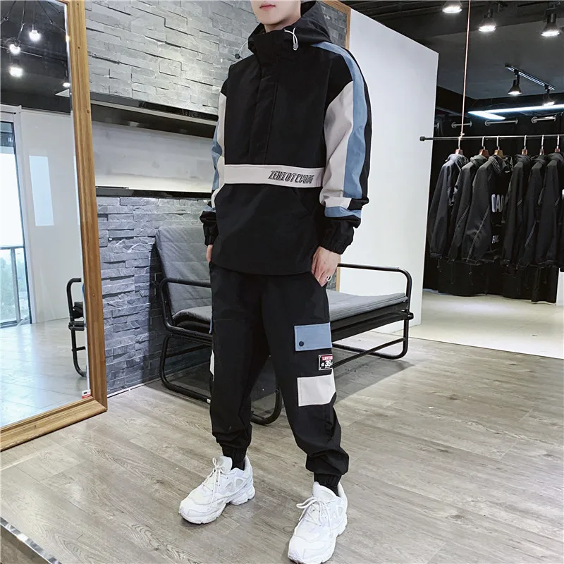 Модные комплекты из 2 предметов мужской модный грузовой пуловер спортивный костюм с карманами военные куртки и свободные брюки с эластичной резинкой на талии
