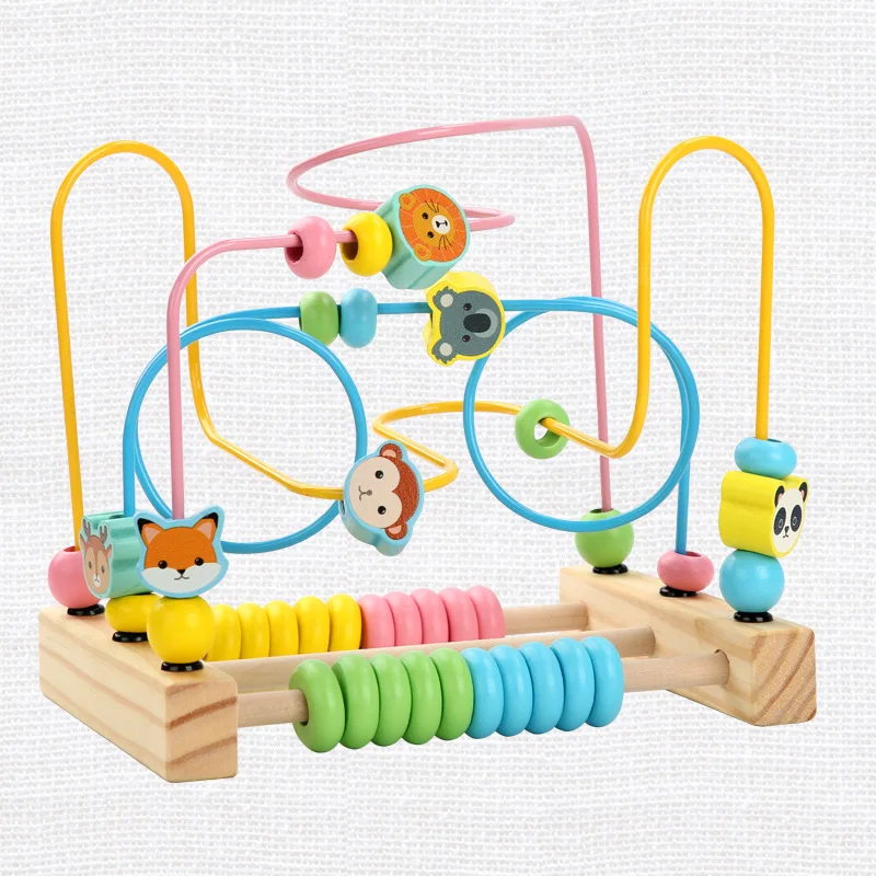 

Wooden Animal Fruit Bead-stringing Toy Building Blocks Large Bead-stringing Toy Exercise Hand-Eye Coordination Baby Beaded Brace