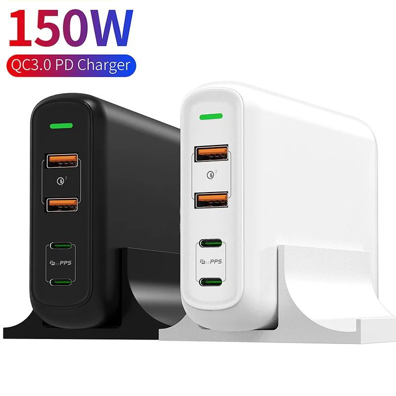 Сетевой адаптер GaN 150 Вт с 4 портами PD100W/65W/45W/18W QC4.0/PPS зарядное устройство для ноутбука Type C Thunderbolt 3 iPhone12/SE S10/S20/Note