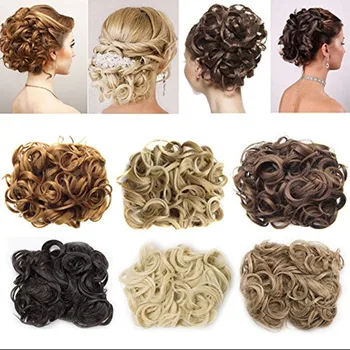 

WEILAI Women elastic cord Clip in High Temperature synthetic Fiber curly hair bun Headwear Synthetic Chignon For woman