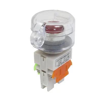 

660V 10A DPST Latching 220V Red Lamp Transparent Cover Pushbutton Switch
