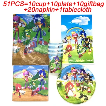 

Sonic The Hedgehog Party Supplies Baby Shower Paper Plate Cup Tableware Set Sonic Tablecloth Kids Birthday Gift Bags Party Decor