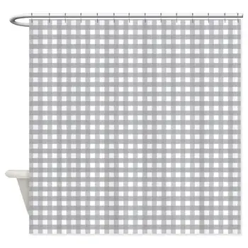 

Grey Gingham Pattern,Waterproof and Polyester Fabric Bath CurtainSmall Stall Size