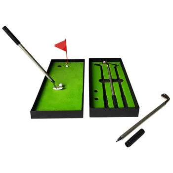 

New Golf Course Pole Golf Pen Set Mini Desktop Golf Ball Pen Gift Set Models Ballpoint Pen Metal