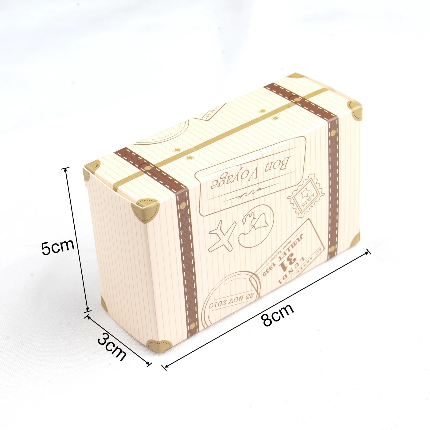 Crtiin 200 Pcs 4.3 x 2.4 x 2.4 Inch Travel Kraft Paper Candy Box Vintage  Mini Suitcase Favor Box Rustic Square Mini Luggage Gift Box for Sweets  Party