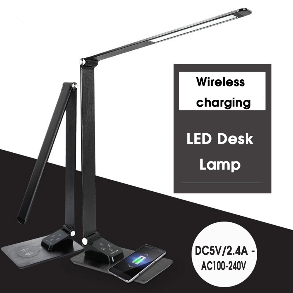 

Desk Lamp with Wireless Charger,USB Charging,5 Brightness 3 Color,Adjustable Table Lamp for Office,Bedroom or Dorm,Black,7W