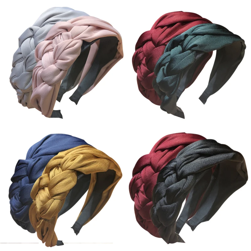 Модная однотонная повязка на голову с узлом Удобная для волос широкополая