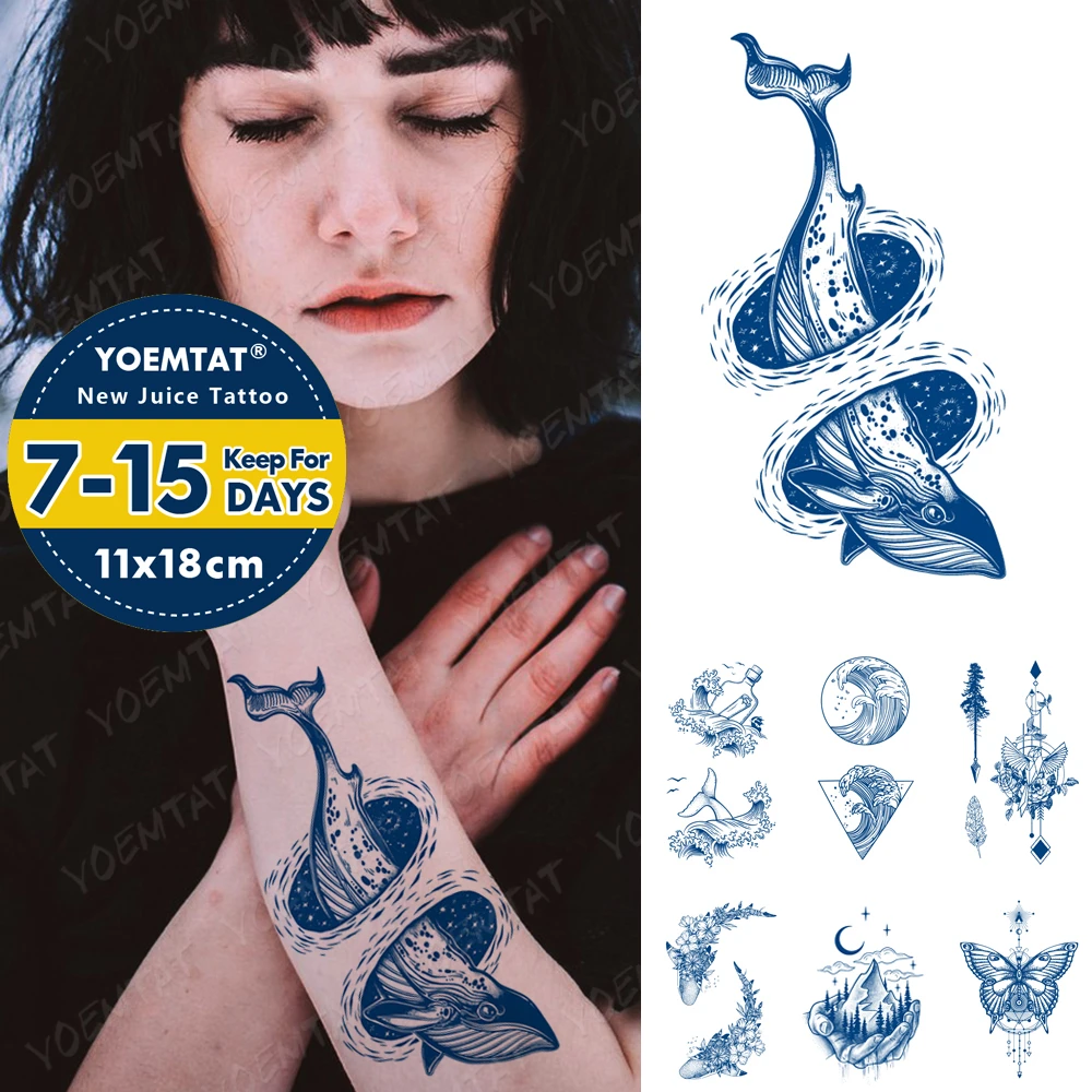 Tatouage En Rapport Avec La Mer Tatouage Temporaire Résistant à l'Eau pour Femme, Encre Durable,  Autocollant, Baleine, Tiques, Bras, Faux, Montagne, Mer | AliExpress
