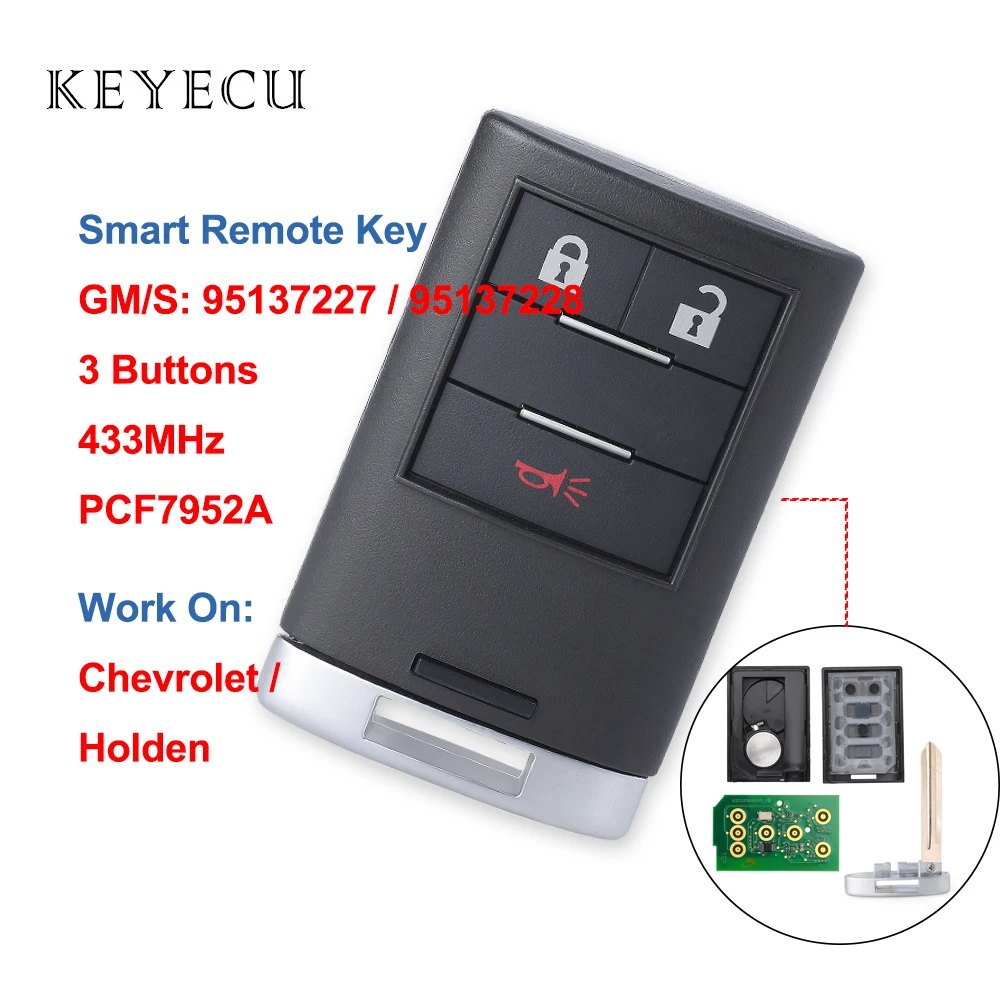 

GM/S: 95137227 / 95137228 OEM Smart Remote Key Fob 3 Buttons 433MHz PCF7952A for Holden Chevrolet Captiva 2016 2017 2018