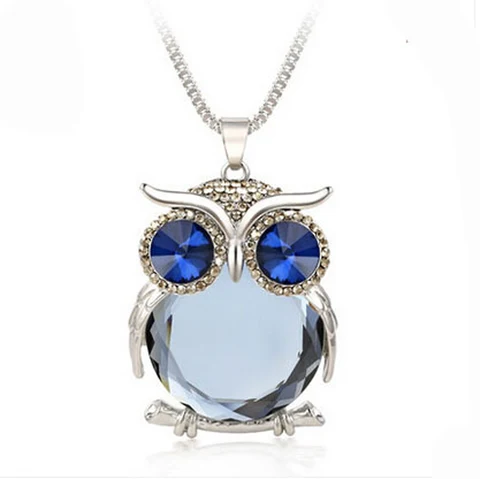Women Sweater Chain Necklace Owl Design Rhinestones Crystal Pendant Necklaces Jewelry Clothing Accessories Drop Shipping