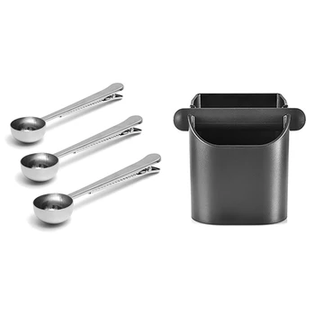 

1 Pcs Coffee Knock Box Espresso Powder Container Knock Box & 8 Pcs Coffee Tea Spoons Cup Spoon Seal Supplies