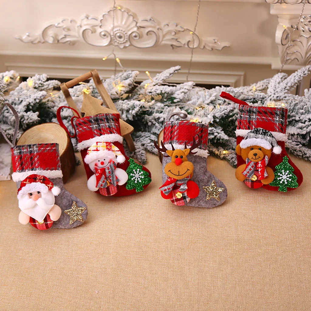 Рождественские елки Висячие вечерние украшения елки чулок Санта-Клауса носки подарок конфеты сумки милый мешок для подарков для детей камин дерево