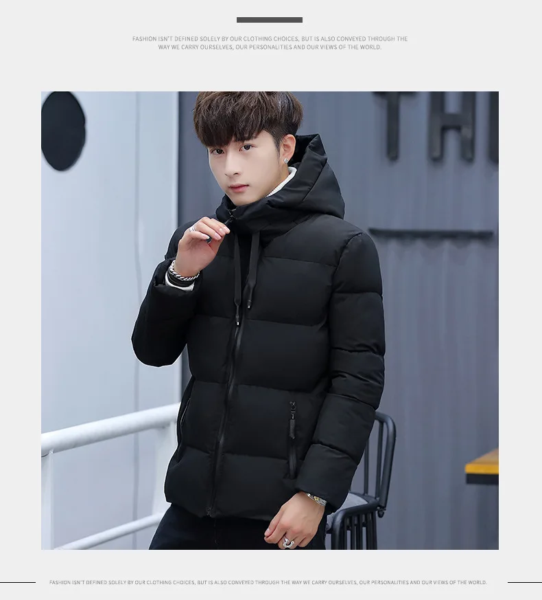 Winter MEN'S Wear Long Sleeve Hooded Solid Color Thick Cotton yi inflooring Teenager Korean-style Slim Fit Men Cool Cotton Coat
