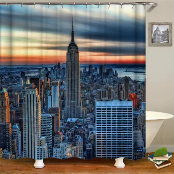 

City scenery show shower curtain bath polyester thick waterproof shower curtain