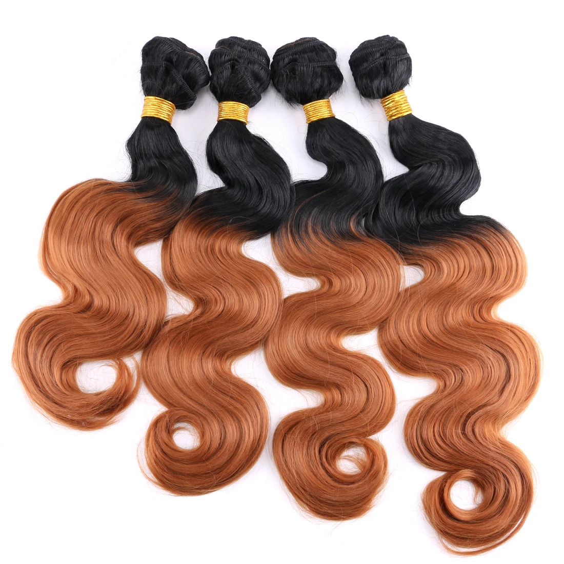 Hair Extensions Body Wave Hair Bundles ombre black to golden burgundy brown High Temperature Synthetic 100g/piece Weave