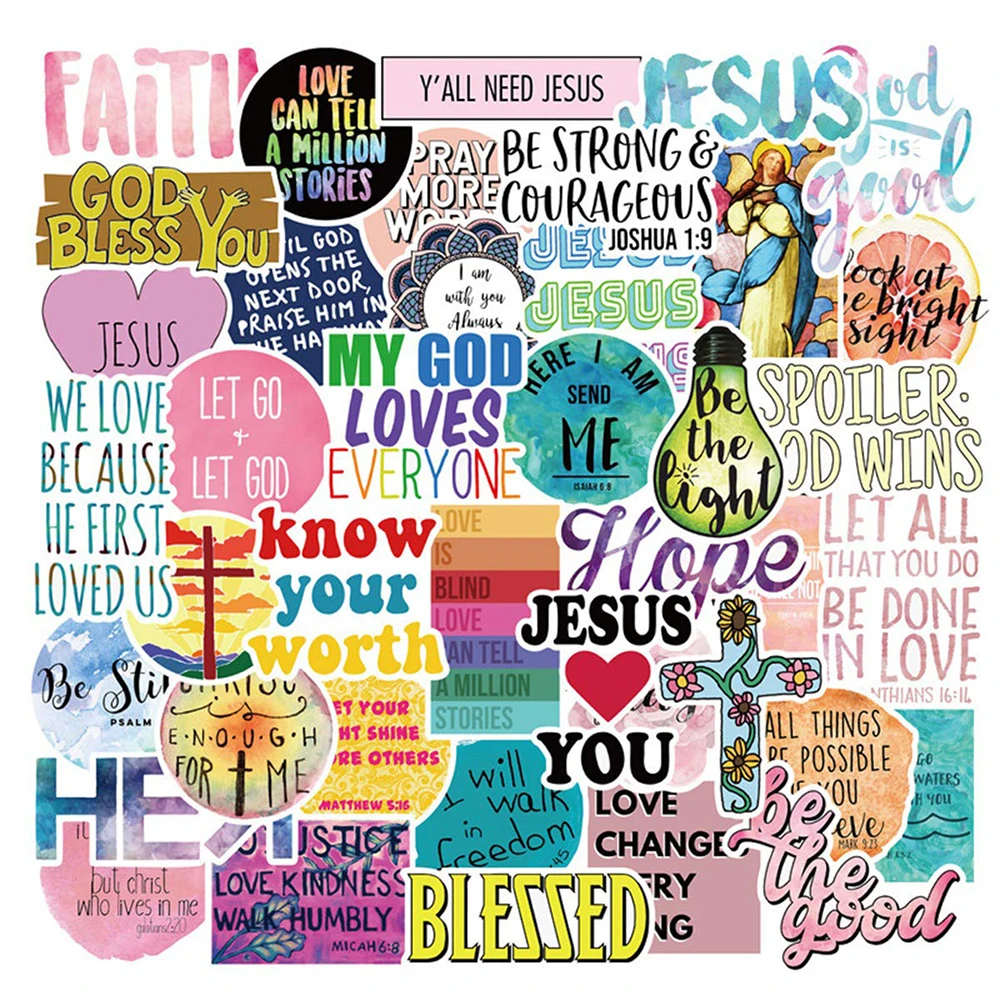 

50PCS Jesus Christians Religion Sayings Stickers Skateboard Guitar Suitcase Freezer Graffiti Luggage Motorcycle DIY Cool Sticker