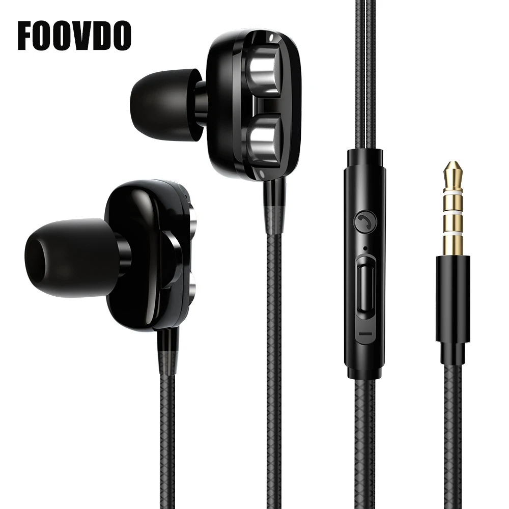 Проводные наушники FOOVDO с двойным драйвером и управлением громкостью hi-fi