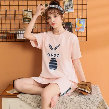 

Nightgown Long Dress Cotton Short Sleeve Round Neck Summer Knee-length