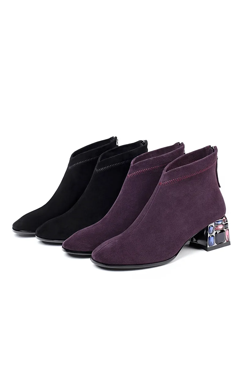 FEDONAS/ г.; зимние теплые замшевые женские ботильоны на молнии; элегантные женские танцевальные ботинки на высоком каблуке с кристаллами; женские короткие ботинки